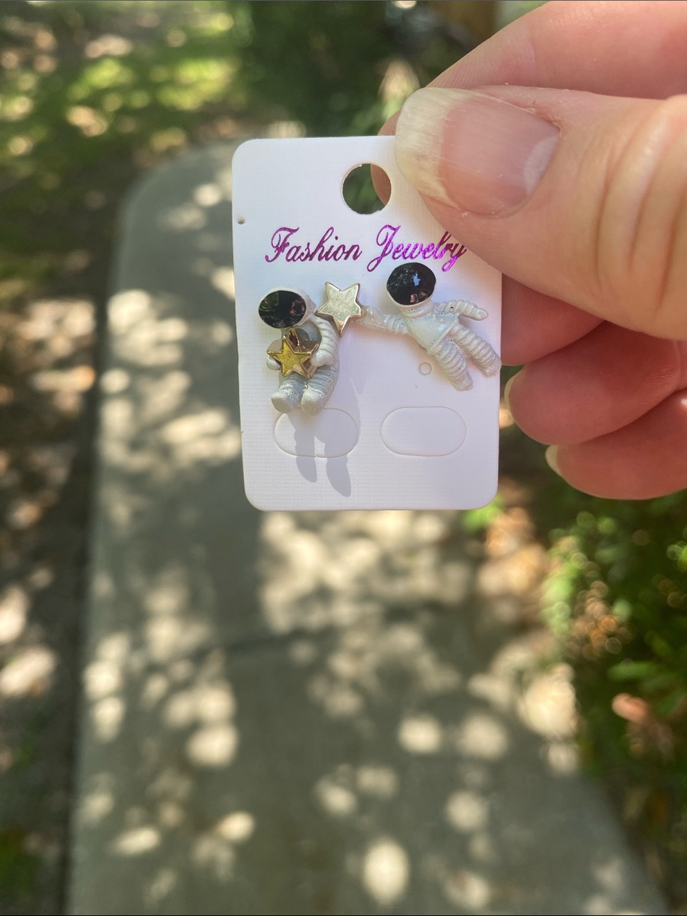 Fashion Jewelry White Astronaut and Gold Star Stud Earrings